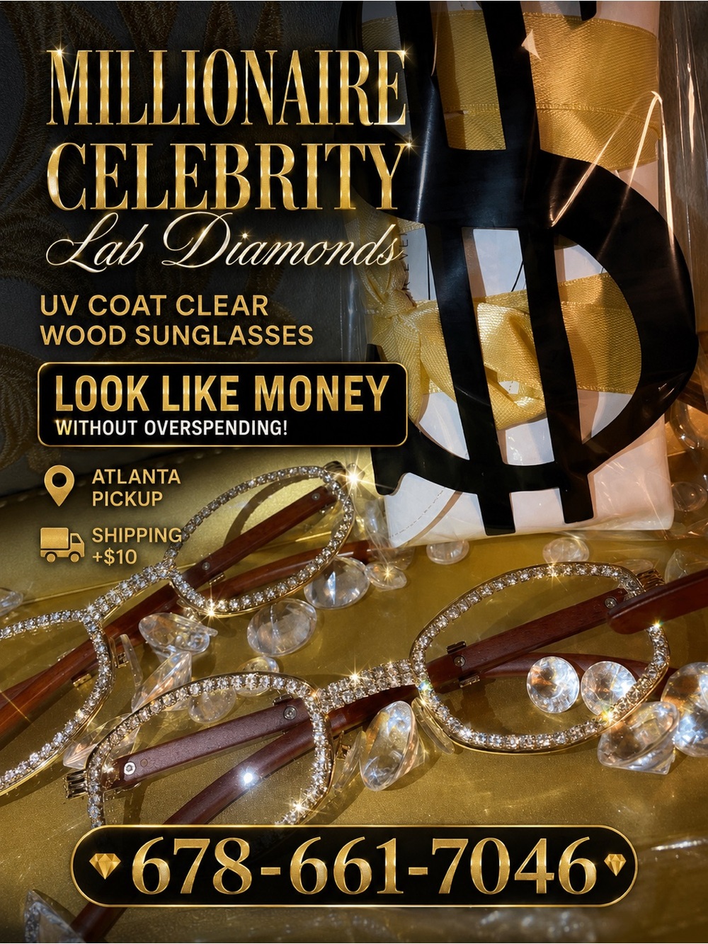 Millionaire Celebrity Lab Stones UV coat clear sunglasses wood...